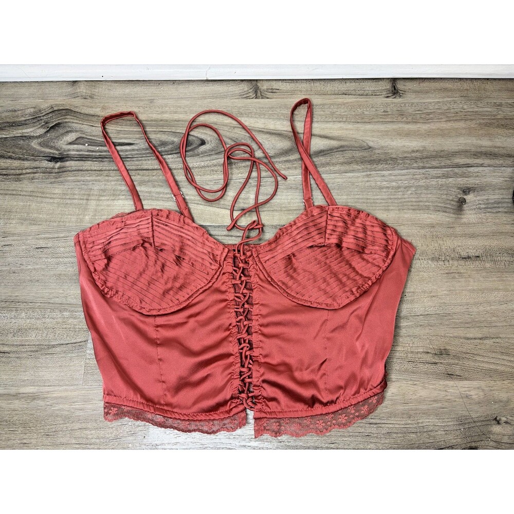Forever 21 Size XL Extra Large Burnt Orange Vibrant Satin Lace-Up Corset Cami